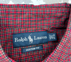 Ralph Lauren Shirt Men 15.5 34 Red Blue Button Up Custom Fit Plaid Dress Poplin