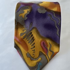 Abstract Multicolor Silk Tie in Yellow and Purple 100% Silk Imported Fabric USA