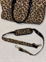 Leopard Print Satchel Top Handle Bag Tan/Black Zip, Detachable Strap, Red Lined