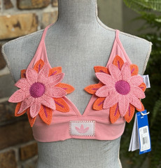 NWT adidas Originals Summer Glow Bralette Topin Pink Crochet Floral Patches S