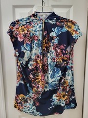 Lavish Cap Sleeve Tunic Top Half Zip Multicolor Floral Women’s Plus Size 1X