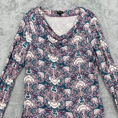 Talbots Top Womens Large Floral Cowl Neck Stretch Knit Pullover Floral Office