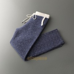 Men’s Thick 100% Wool Pants Loose Knit Hanging Casual Wide Leg Trousers Fashion