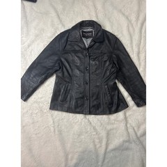 Wilsons Leather Jacket Women L Black Good Button Front Pebbled Genuine Leather