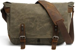 HUACHEN Men’s Waxed Canvas Shoulder Bag Crossbody School Bag Satchel Messenger