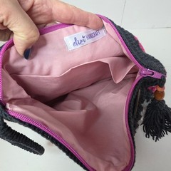 Elizi Handcraft Crochet Granny Square Clutch Bag Pink Gray White Tassel Wristlet