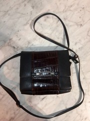 VTG Brighton Black Croc Embossed Leather Wallet Crossbody Organizer Bag Purse