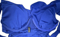 DKNY Womens Medium Swimsuit Bikini One Piece Blue Ruffle Ruched Beach Pool New