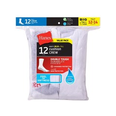(12-Pair Pack) Hanes Men’s Double Tough Crew Socks,(Shoe Size 12-14)Great Price