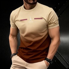 Men’s Paris Print T-Shirt 3D Gradient Oversized Casual Summer Short Sleeve Tee