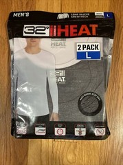 32 Degrees Heat Men’s Long Sleeve Crew Neck Tee 2 Pack White/Charcoal Large New!
