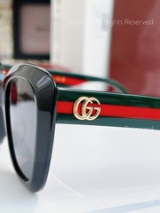Gucci GG0860S Women Sunglasses Cat Eye Black Frame Gold GG Logo UV400 Shades
