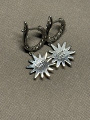 David Yurman 925 Sterling Silver Starburst Diamond Drop Earrings 7 mm