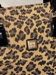 Leopard Print Satchel Top Handle Bag Tan/Black Zip, Detachable Strap, Red Lined