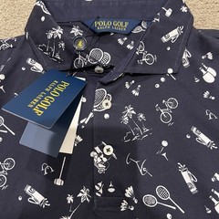 Polo Golf Ralph Lauren Mens Polo Shirt L Blue Tennis Golf All Over Print NWT