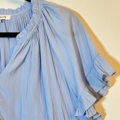 Rose & Olive Light Blue Flutter Ruffle Sleeve V Neckline Semi-sheer Blouse XL