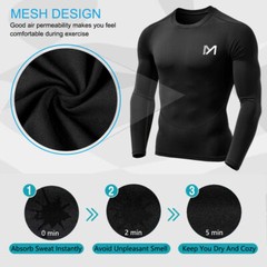 Mens Compression Shirt Thermal Base-Layer Sports Top Long-Sleeve Gym Cool Dry