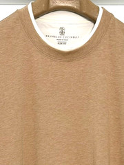BRUNELLO CUCINELLI Men’s Beige/White Layering Cotton T-shirt Slim Fit Size M