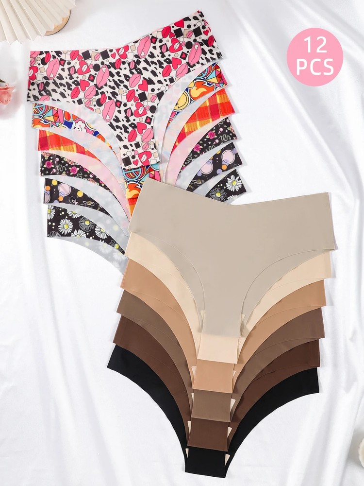 12 Pack Women Briefs Underwear Prints Solids Low Rise Skin Friendly Size 2-10