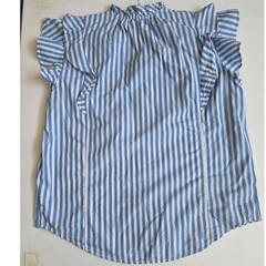 Free Assembly Ruffle Stripe Top L Blue White Sleeveless Cotton Coastal Preppy