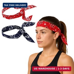 Iconikal 4-Pack Cooling Gel Bandana Head Band, 38-Inch, Red Blue Paisley, Cotton
