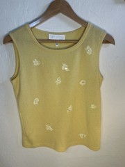 Escada Women’s Yellow Crewneck Sleeveless Floral Embroidered cashmere Sweater