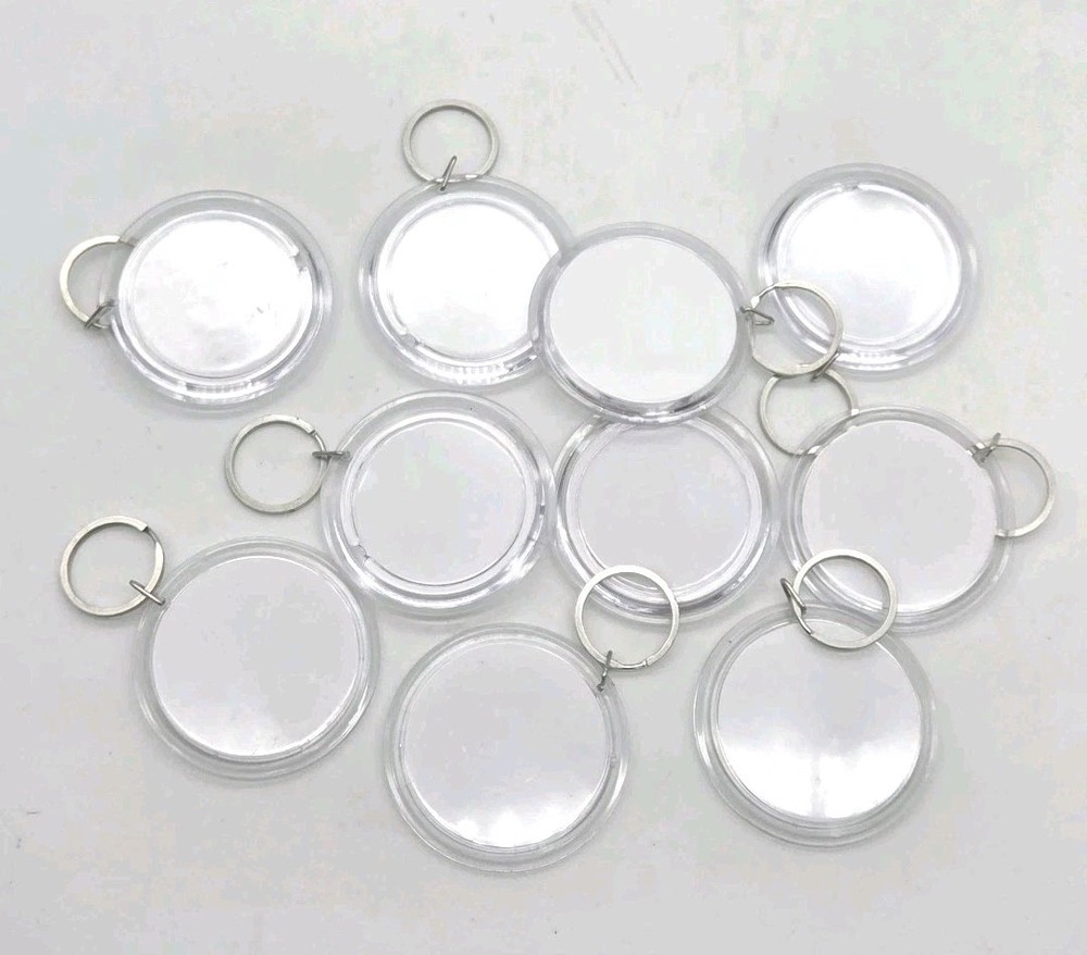 Picture Frame Keychain Clear Acrylic 2.75″ Round Photo Holder Keyring Lot Of 10