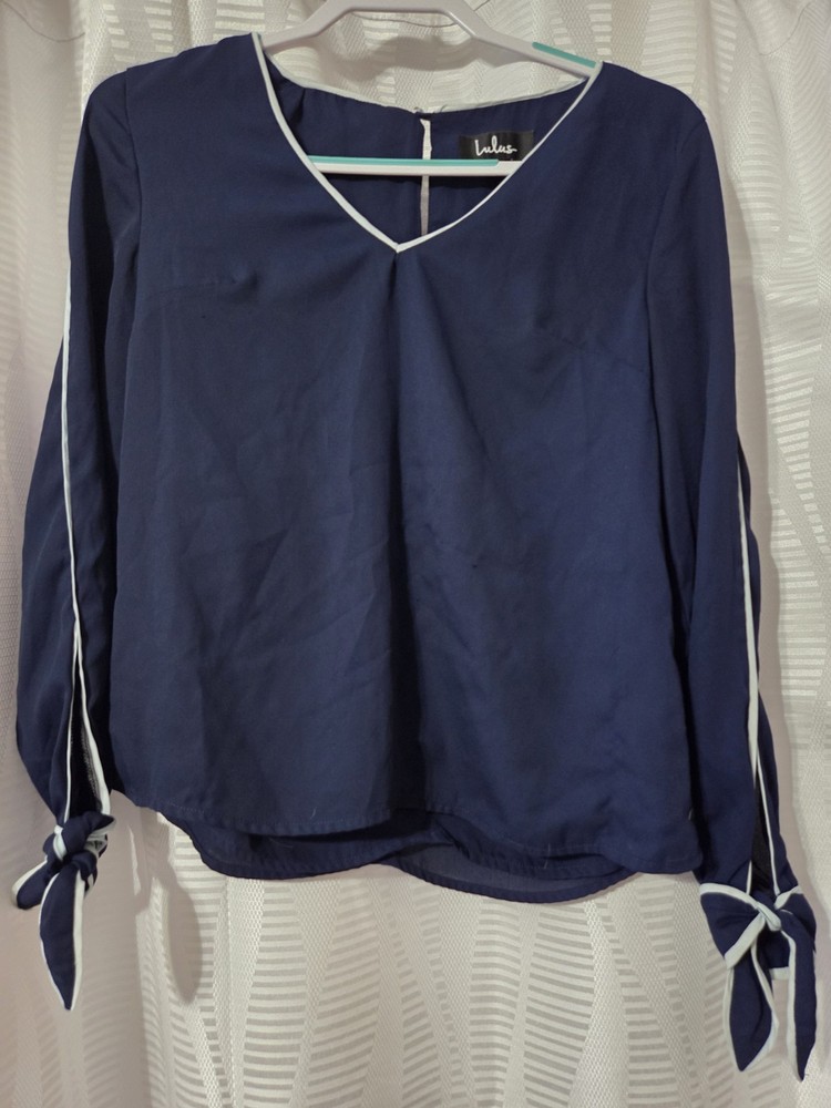 Lulus Navy And White Long Sleeve Womens Blouse
