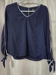 Lulus Navy And White Long Sleeve Womens Blouse