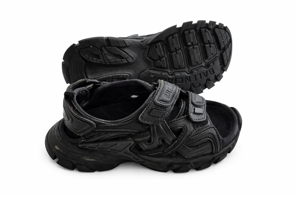 Balenciaga Kids Black Sport Sandals Hook & Loop Closure Adjustable Straps Logo