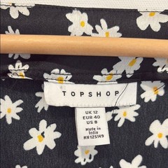 Topshop Satin Daisy Floral Cropped Wrap Tie Top Size 8 Balloon Long Sleeve Y2K