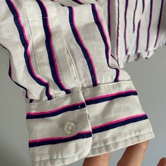 Frank & Eileen Barry Button Up Women Medium White Striped Linen Coastal Casual