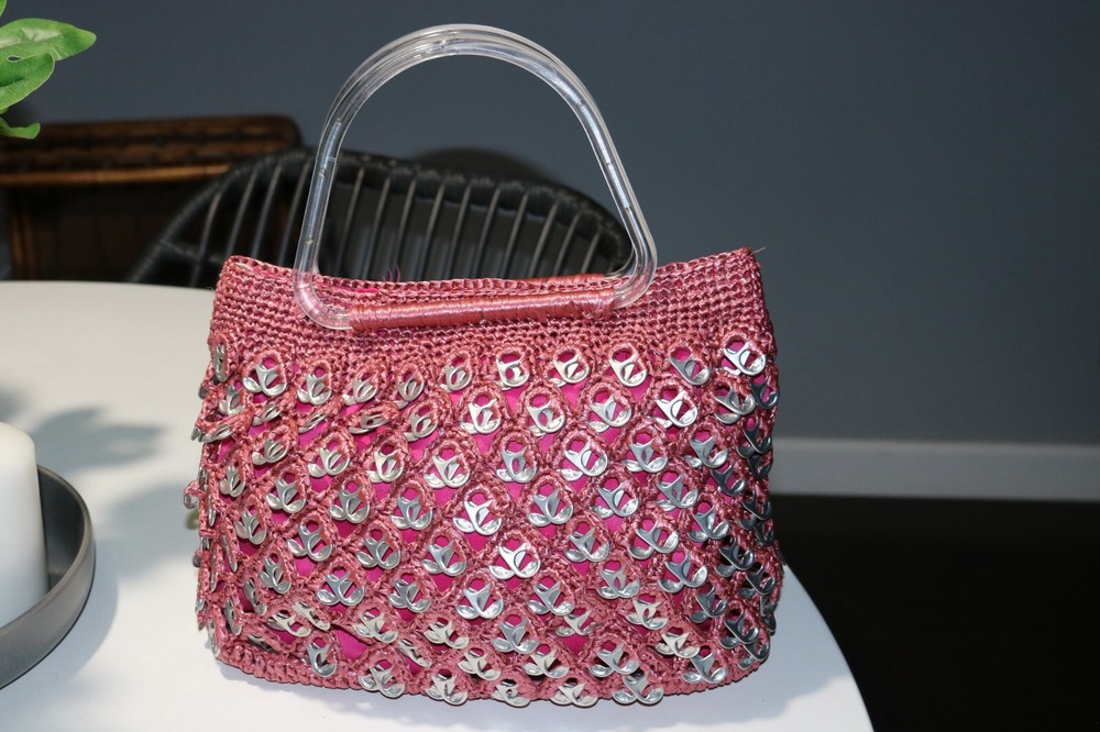 Recycled Aluminum Soda Can Pull Tab Shoulder Bag Purse PINK