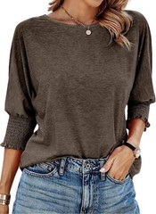Women’s 3/4 Sleeve Crewneck T-Shirt Casual Loose Fit Soft Basic Blouse Top