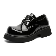 Men’s Women’s Round Toe Patent Leather Office Shoes Platform Mary Janes Oxfords