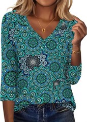 Womens 3/4 Sleeve V Neck Tunic Top Soft Stretchy Blouse for Casual Work Office