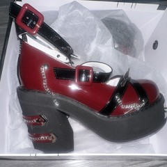 Bad Bear Women’s Red/Black Platform Mary Jane Buckle Ankle Strap Chain Studs 4