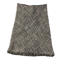 Kenneth Cole Skirt Womens 2 Brown Tweed Wool Blend Fringed Hem Career Academia