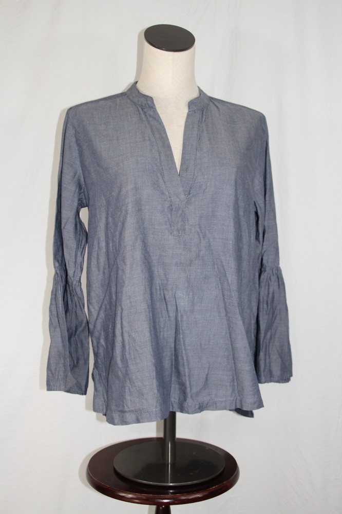 Ann Taylor Loft Chambray Blouse Flare Sleeve Bohemian Peasant Women’s S