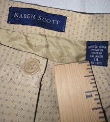 Karen Scott Beige Twill Women’s Straight Dress Pants Pockets Dotted 14 Regular