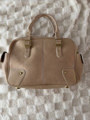 Maxx New York CreamLeather Buckle Front Zipper Closure Gold Hardware