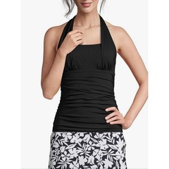 LANDS’ END | Black Halter Tankini Swim Top Tummy Control Built In Bra | 16