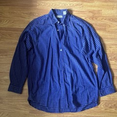 L.L.Bean Mens Large Tall Shirt Blue Windowpane Plaid Button Down 100% Cotton