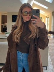 Women Genuine Leather Suede Trench Long Coat Jacket XS S M L XL 2XL 3XL