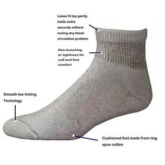 Mens Womens Diabetic Crew / Ankle Socks Cotton 6-Pack Non-Binding Cushion Sole
