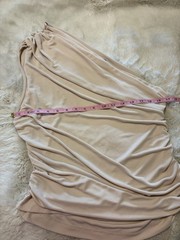 Zara One Shoulder Ruched Top XXL Beige Nude Draped Asymmetrical Stretch Blouse