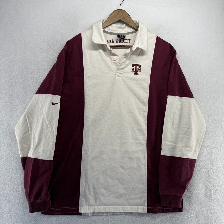 Vintage Texas A&M Rugby Shirt Men’s 2XL Nike Embroidered White Red Swoosh y2k