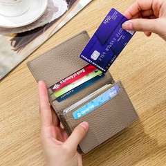 Genuine Leather Business Card Holder for Men Women Card Wallet Coin Pocket Purse