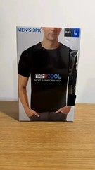 32 Degrees Cool Men’s T-Shirt 3 Pack Quick Dry Stretch Crew Neck Black Large