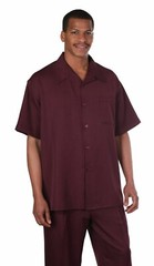 New Men’s 2pc Walking Suit Short Sleeve Casual Shirt & Pants Set Solid #2954
